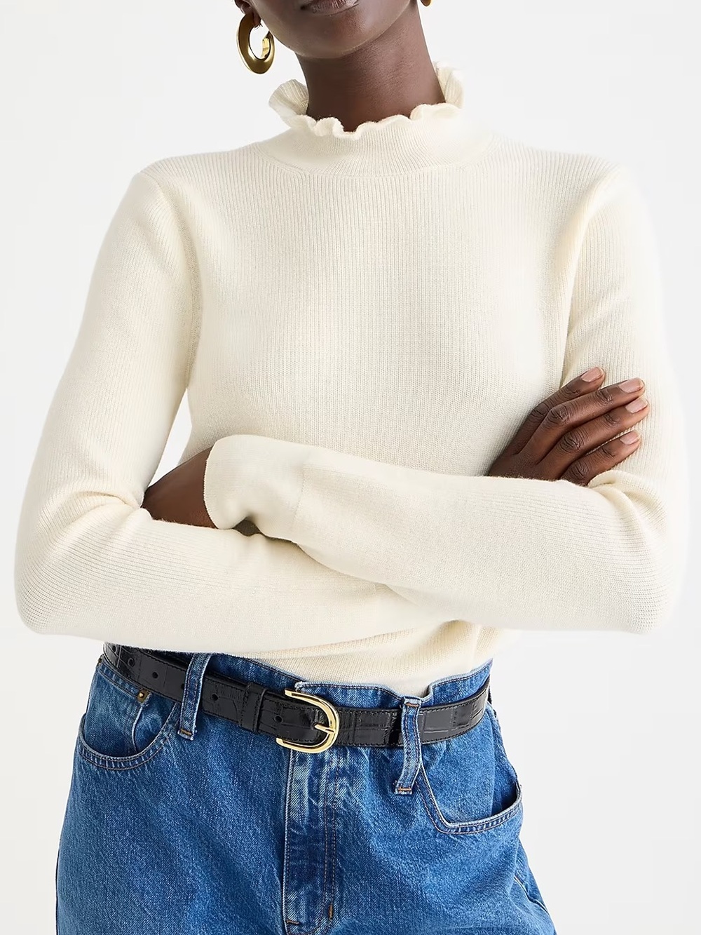 J. Crew Ruffleneck Merino Wool Blend Sweater
